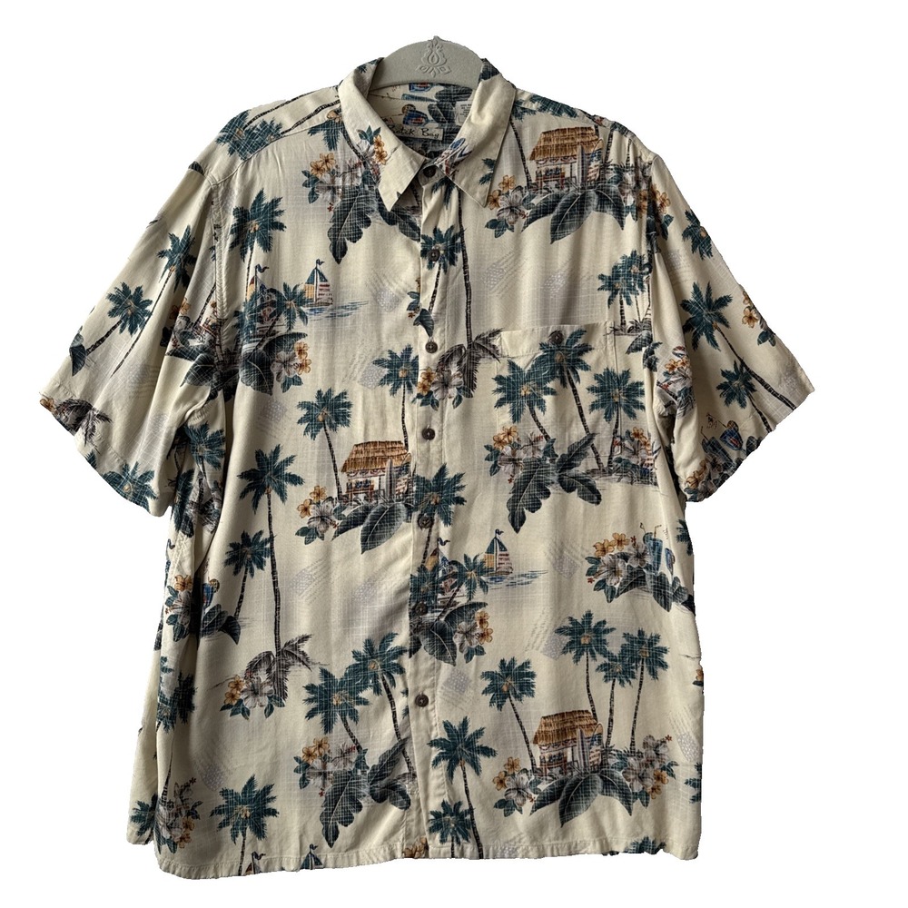 Batik Bay Hawaiian Button Up Relaxed Rayon Shirt Men's L Tropical Resort Beach